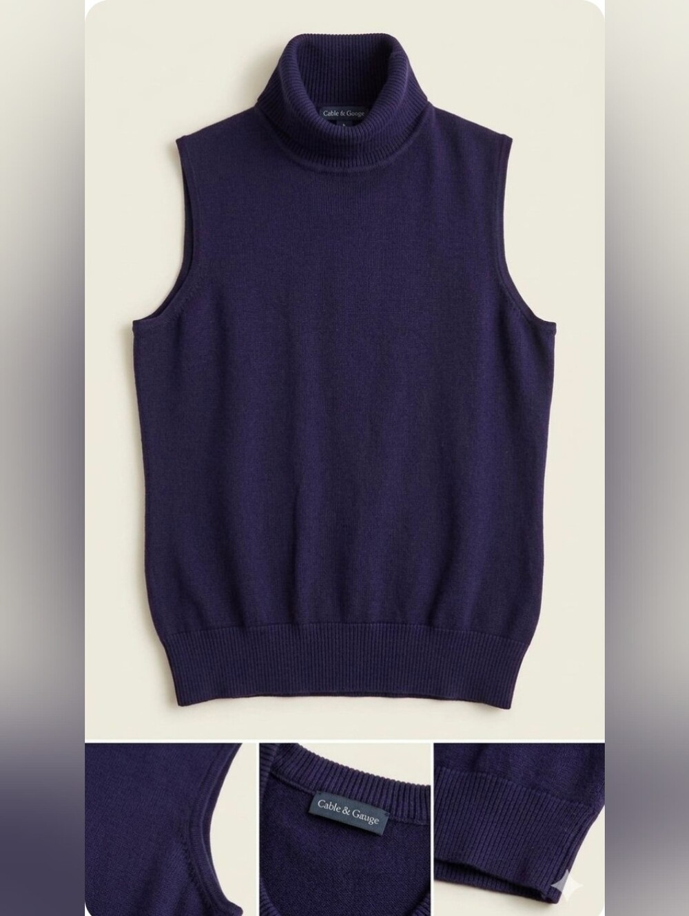 Cable & Gauge Navy Blue Sleeveless Turtleneck Sweater Vest Size PS